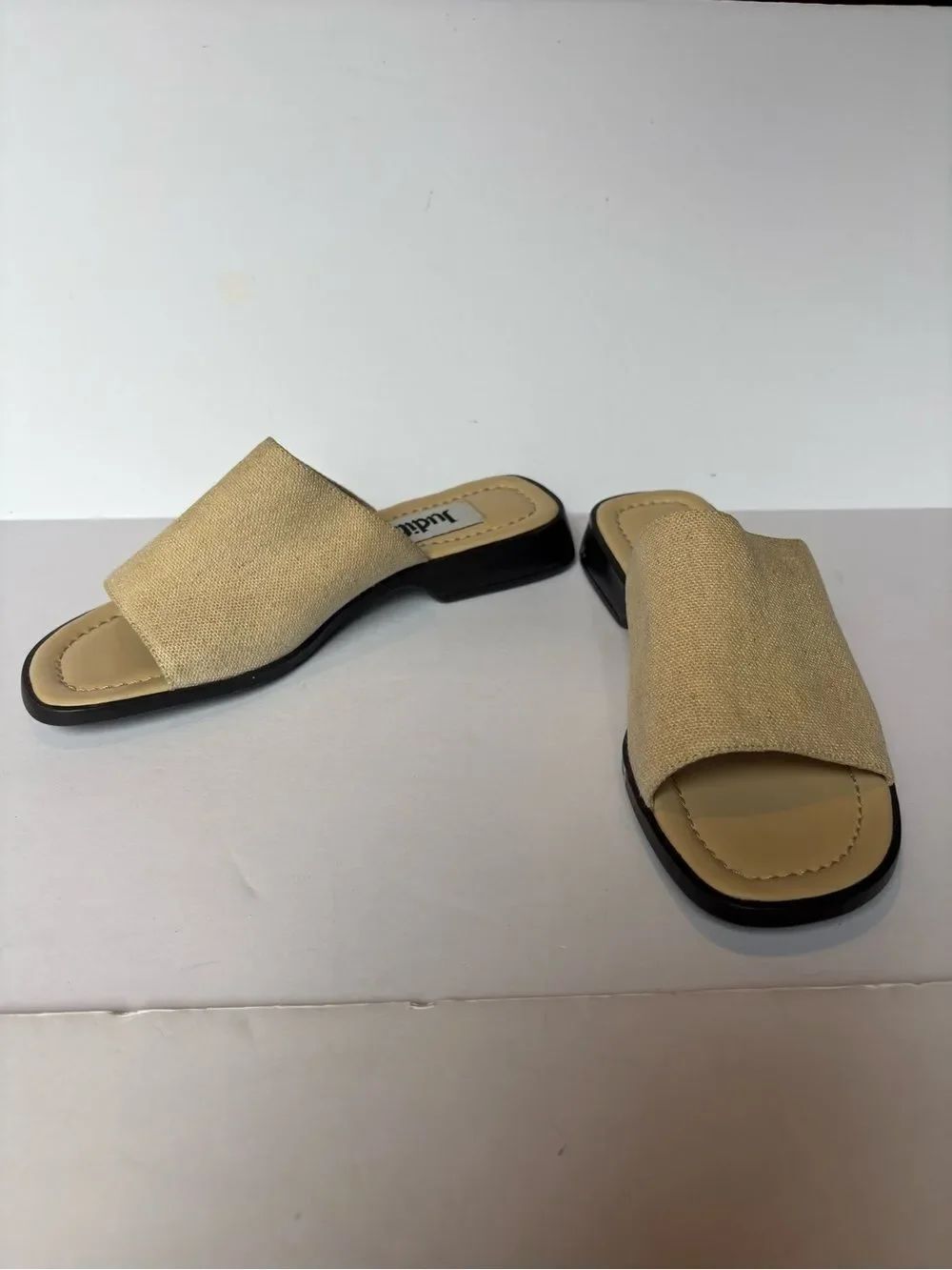 Judith Women's Neutral Beige Canvas Slide Sandals Size 7 1/2M